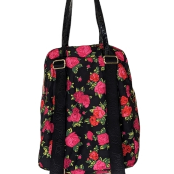 Betsey Johnson Black and Pink Floral Tote Bag & Convertible Backpack  EUC - Picture 5 of 8